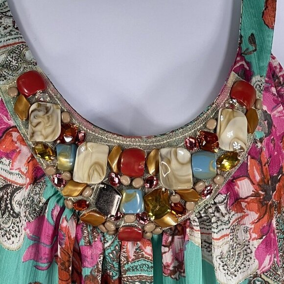 Cache Womens L Floral Sleeveless Cami Tank Chiffon Top Jewel Embellished Fairy - Picture 4 of 12